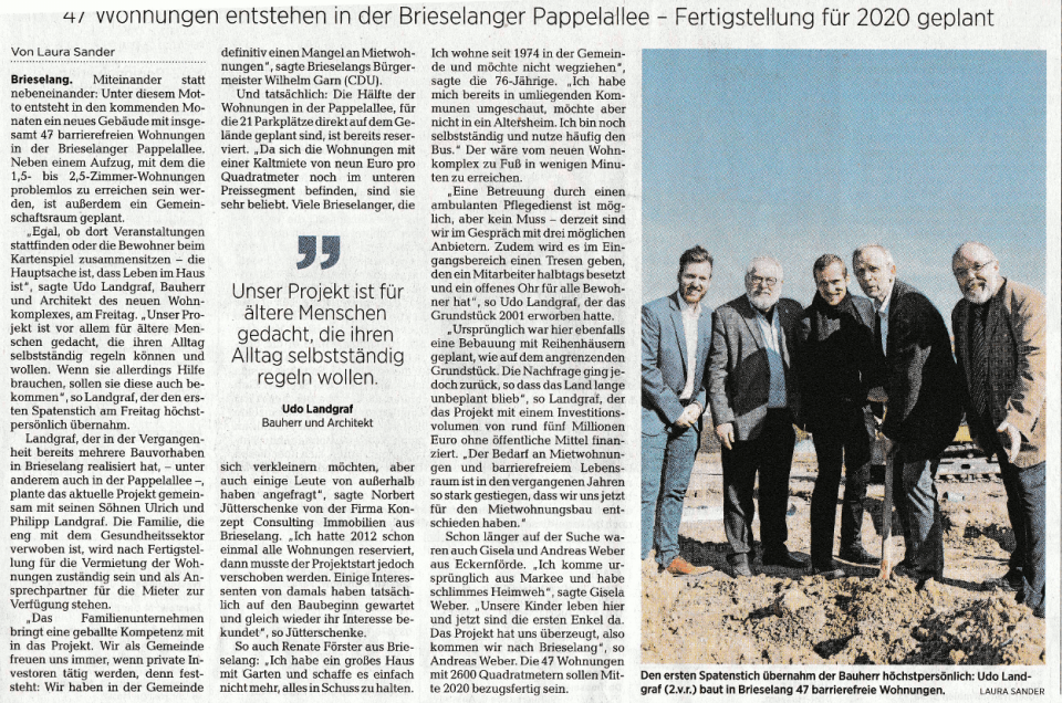47 Wohnungen entstehen in der Brieselanger Pappelallee - Fertigstellung für 2020 geplant