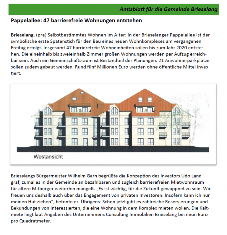 Erwähnung im Amtsblatt